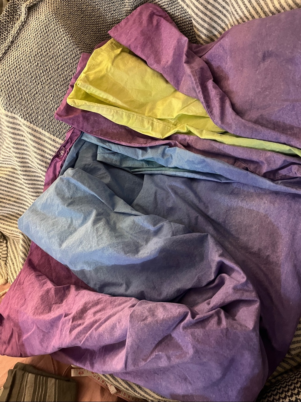 Pottery Barn Teen ~ Multi-Color Green Blue Purple Rainbow 🌈 Ombre Duvet ~ Queen - Picture 6 of 11